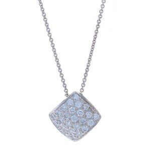 White Gold Pave Diamond Cluster Necklace 16" - 14k Round 1.75ctw Curved